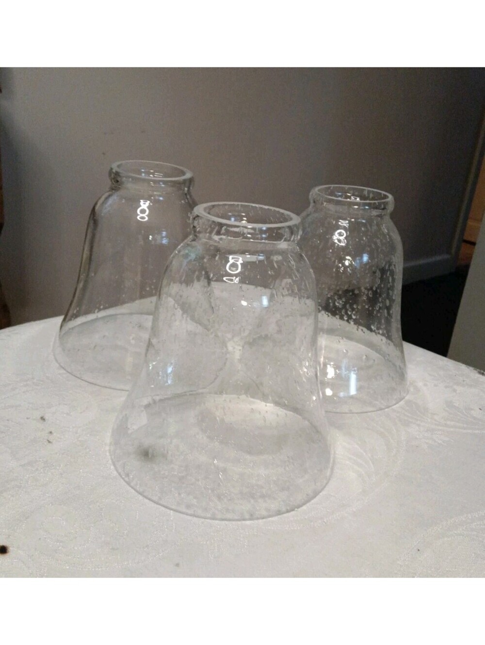 Set of 3 Clear Seeded Glass Replacement Globes for Ceiling Fan / Vanity